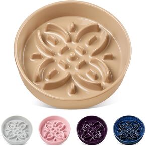 vancasso Ceramic Slow Feeder Dog Bowls, Puzzle Dog Food Bowls with Floral Maze, Anti -Slip Pet Food Dish for Medium Breed, 1.5 Cups, Purple