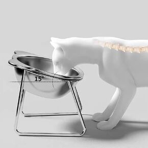Elevated Cat Bowl, 5.9" with Food and Water Rise - Stainless Steel Indoor Small Cat and Dog Feeding Bowls with 15° Tilt, Dishwasher Safe, Food Grade, Protects Pet Spine