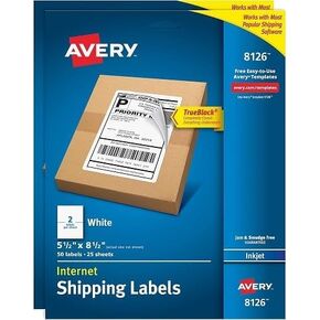Avery Shipping Labels with TrueBlock Technology, Inkjet Printers, 5.5 x 8.5 Inch, White, Pack of 50 (8126)