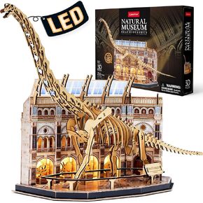 CubicFun 3D Puzzles for Adults Kids - LED Museum Model Natural History Brachiosaurus Kit,216 Pieces DIY Puzzle Gift for Home Decor,Teenage Boys Girls Gifts Glowing Dinosaur Display Adults Gifts