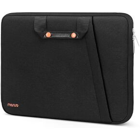 MOSISO Laptop Sleeve Bag Compatible with MacBook Air/Pro, 13-13.3 inch Notebook, Compatible with MacBook Pro 14 inch M4 M3 M2 M1 2025-2021, Polyester Vertical Bag with Bevel Pocket&Handle&Belt,Black