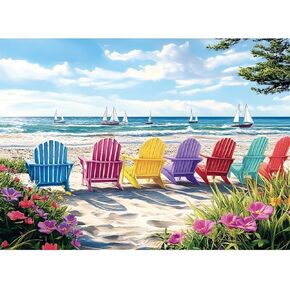 500 Piece Puzzle for Adult,Hawaiian Beach Rainbow Chair Puzzle for Kids Teen Adults,Recycled Paper Fun Cool Summer Jigsaw Puzzle 500 Piece,Challenging Family Game Gift for Friends Men Women,20.5*15In