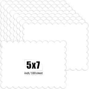 MixTeach 100 Pcs White Scalloped Cardstocks 5" x 7" Rectangle Scalloped Edges Cardstock Paper Thick White Card Stock Printer Paper for Cards Making, Crafts, Scrapbook, Invitations, Drawing, Printing
