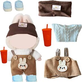 Clothes for Labubu (NO Doll) - Exquisite Luxury Designer Accessories Clothes for Labubu - 5 Piece Set(Hat+Shirt+Pants+Cup+Shoes) Suitable for Labubu15CM-17 Cm Doll(Brwon)