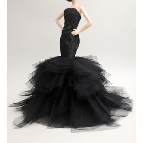 Handmade Cora Gu Classic Shimmery Black Velvet Embroidery Mermaid Dress Wedding Gowns Fit for 12" Fashion Doll and Doll's not Included