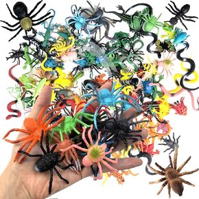 112PCS Realistic Mini Bugs Toy Plastic Insects Figurines For Kid Children Toddler Fake Play Bug For Insect Themed Garden Party Halloween Goody Bag Filler Christmas Stocking Stuffers Cake Topper