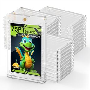 75PT Magnetic Card Holder for Trading Cards, 15 Pack One Card Touch Holder, U-V Protection Baseball Card Display Case Hard Plastic Protector for Basketball Sports Game