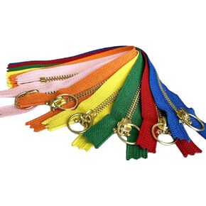 YKK #5 Brass with Notch Ring Pull (Mix of Hot Seasonal 6 Colors) 6 Pcs Metal Zipper Closed-End for Small Handbag or Pouch 4" - 11" (9 Inches)