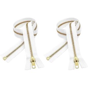 #5 Brass White Metal Separating YKK Medium Weight Jacket Zippers - Color - White 2 Zippers Per Pack - Made in The United States - Choose Your Length (15" Inches)