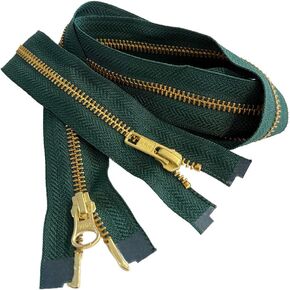 YKK #5 Brass Two-Way Medium Weight Metal Jacket Zipper Automatic Lock Slider Separating Color Hemlock Green #890 Length 37" - 48" (1 Zipper) Made in The United States. (Hemlock Green, 47" Inche)