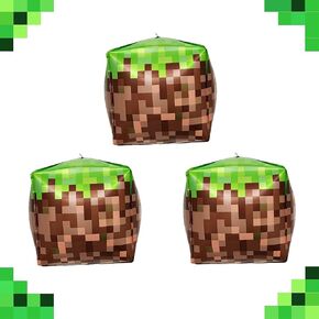 40 Inch Green Pixel Miner Number 6 Foil Balloon Set 5Pcs Large Mylar Mining Theme 6th Number Balloons for Boys Girls Pixel Cubes Video Game Birthday Party Decorations