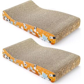 Nicunom 2 Pack Cat Scratching Pads, Curved Cat Scratcher Cardboard, Reversible Cat Scratch Board for Furniture Protection, Cat Scratcher Lounge Couch Bed for Indoor Cats