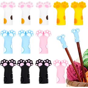 HJZHII 12PCS Cat Paw Knitting Needle Stoppers, Cute Silicone Needle Minder Stitch Stoppers Knitting Needle Point Protectors Knitting Needle Caps Knitting Supplies fit Size 11-17 (8mm-12.75mm) Needles