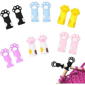 12 Pcs Cat Paw Knitting Needles Stoppers, Cute Knitting Needle Point Protectors Silicone Stitch Stoppers Needle Tips Minder Accessories for Larger Size Knitting Needles