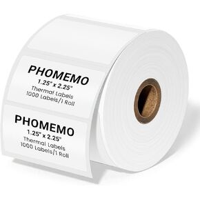 Phomemo 2.25"x1.25" White Thermal Labels, Self-Adhesive Sticker Label, Rectangle Direct Thermal Printer Labels for Phomemo 241bt, D520BT, B246D Label Printer, 1000 Sheets/Roll, White