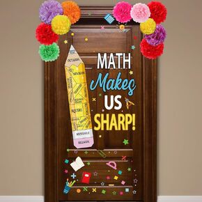 88 Pcs 3D Math Door Decorations Math Bulletin Board Back to School Classroom Decors Geometric Shapes Pencil Cutout with Paper Flower for Back to School Library Teacher Office Party Decors