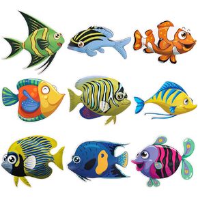 45 Pcs Tropical Fish Cutouts with Glue Point Dots, Ocean Cutouts for Classroom Accents, Under The Sea Bulletin Board Decorations, Ocean Theme Party Supplies Paper Hanging Decorations for Wall