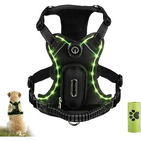 Light Up Dog Harness with Poop Bags, LED LightHound Adjustable Dog Vest Harness, Suitable for Medium Sized Dogs, Rechargeable Lighted Dog Walking Harness with 3 Flash Version,(Medium)