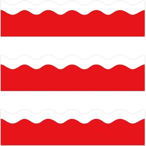72 Feet Red White Wavy Line Borders for Classroom Bulletin Board School Office Home Wall Décoration