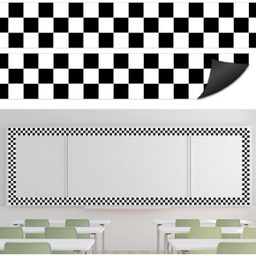 Whaline 24pcs Plaid Magnetic Bulletin Border أسود أبيض شرائح مغناطيسية حدود لديكور الفصل الدراسي المكتبي