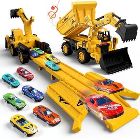 Kids Truck Toys for Kids 3-5,Construction Toys 4-in-1 Dump Trucks, Excavator, Bulldozer with Sound and Light,Transport Carrier Truck for Boys&Girls 3-4 Years