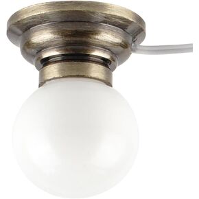 Waldosia 1:12 Scale Dollhouse 12v Powered Ceiling Lamp, Metal Base Glass Shade with Wire and Plug