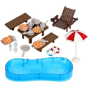 Miniature Swimming Pool Miniature Food Dollhouse Furniture of Table and Chair for DIY Fairy Garden Micro Landscape Ornaments