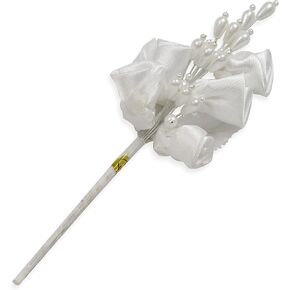 Expo International Vintage Satin Rosebud and Pearl Stem Tulle, White
