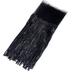 PH PandaHall 7 Yards Sewing Fringe Trim Sequin Lace Fringe Trim Tassel Fabric Leaf Lace Trim 10.6" Sparkly Sequin Tassel for Sewing Clothing DIY Craft Garment Curtain Dress, Black