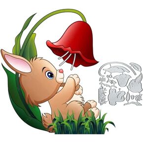 Rabbit Bunny Flowers Metal Die Cuts, Animal Bunny Flowers Card Metal Cutting Dies Cut Stencils for DIY Scrapbooking Cards Decorative Embossing Paper Dies for Scrapbooking Card Making