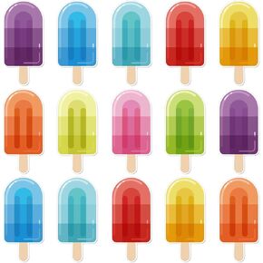 45 Pcs Summer Ice Pop Cutouts Gradient Colored Popsicle Shape Cut-Outs Ice Lolly Paper Cutting with 100 Pcs Glue Points for DIY Crafts Back to School Classroom Bulletin Board