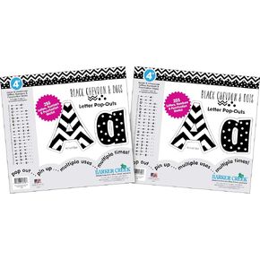 Barker Creek 4" Letter Pop-Outs 2-Pack, Black Chevron & Dots, Jazz Up Your Bulletin Boards with These Colorful Letters, 510 Upper and Lowercase Letters, Numbers & Punctuation Marks, 4" (3643)