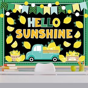 88 Pcs Summer Lemon Bulletin Board Decoration Set Lemon Truck Hello Sunshine Paper Cutouts with 150 Pcs Glue Points for Back to School Classroom Fruit Party