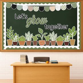 Classroom Bulletin Board Decorations Set Positive Let's Grow Together Potted Plant Cutouts Motivational Bulletin Board Border for Back to School Office Home Nursery Chalkboard Wall Door