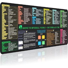 Excel Cheat Sheet Desk Pad, XL Excel Mouse Pad 31.5"x11.8", Smooth & Easy-Clean Surface, Excel Shortcuts Mousepad for Office, Stitched Edges, Perfect for Work & Gift