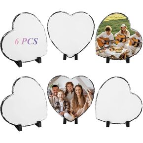 LOPYXBR 6 PCS 7.5x7.5 Inch Sublimation Slate Blanks Heart Shaped Photo Slate Blanks for Sublimation 7.5x7.5 Inch Rock Stone Sublimation Plaque Slate with Display Holder for DIY Heat Press Printing