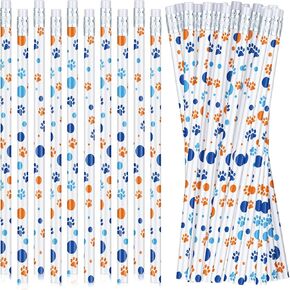Tenceur 100 Pcs Blue Paw Dog Print Pencils Bulk Wooden Writing Novelty Pencils with Erasers Blue and Orange Dog Paw for Classroom Doggy Party Favors Welcome Back to School Party Supplies