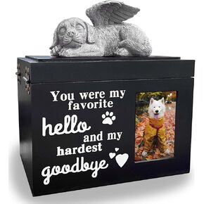 Dog Urns for Ashes Box Wooden Black Pet Urns for Dogs Cremation Urn Dog Memorial Gifts for Loss of Dog Comes with Dog Angel Statue