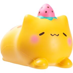 Hamee SquiSHU Jumbo Strawberry Cat Squishy Toy Collectible Slow Rising Cute Loaf Cat Birthday Gift, Party Favors, Stress Relief