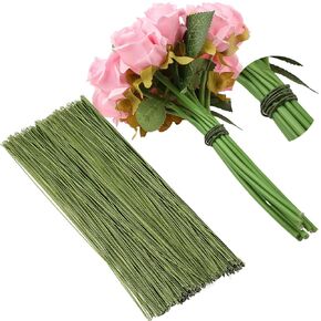 Ferraycle 600 Pieces 18 Gauge Green Floral Wire Stems for DIY Crafts, 16 Inch Floral Paper Wrapped Wire for Christmas Garland and Flower Arrangements(Dark Green)