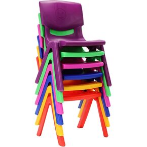 6-Pack Stackable Kids Chairs, 220lbs Capacity Plastic Classroom Chairs for Children, 11in Seat Height - Multicolor (Blue/Green/Pink/Purple/Red/Yellow) Indoor Outdoor Use