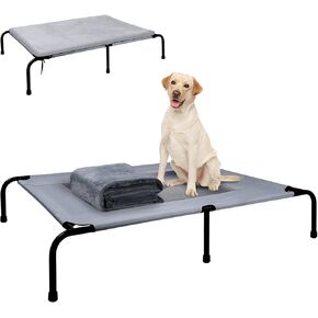 Outdoor Dog Elevated Bed for Large Dogs with Plush Mat, Durable Washable Raised Dog Beds, Indestructible Cooling Dogs Beds, Chew Proof Pet Cot Hammock for Large Breathable Outside (L)