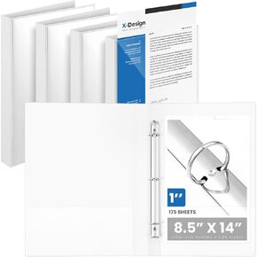 Henoyso 4 Pcs Legal Size Binder with View Cover 3 Ring 1" Durable White Binders for 8.5" x 14" Paper Hold up to 175 Sheets for Documents Artwork, Office, Home, Work Places