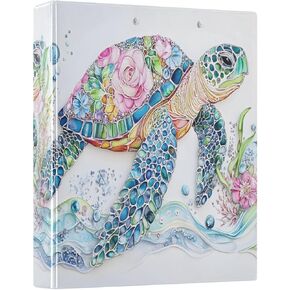 3 Ring Binder Sea Turtle Floral Ocean Map Nautical Coastal 1.5 inch Binders Three Ring Binders with Clipboard Fit 8.5'' x 11'' Paper 3 Interior PVC Clear Pockets for Office Supplies