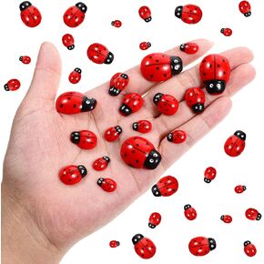 100 Pieces Ladybug Decor, Tiny Resin Ladybugs Decor, 3 Size Plastic Ladybugs Shaped Embellishments Craft for DIY Craft, Micro Resin Animals Gifts for Birthday, Christmas, Party