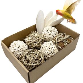 Bird Toys Sola Balls Parakeet Toys cuttlebone with Soft Natural Chew Grass Balls for Parrots, Conures, Rabbits, Hamster, Guinea Pig, Chinchilla.(Style 1, 10 PCs)