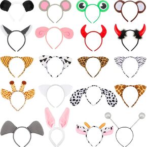 20 Pieces Plush Animal Headbands Zoo Animals Ears Headband Jungle Safari Theme Party Hairband for Kids Cosplay Party Favor Halloween Costume