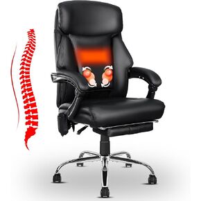 Kneading Massage Executive Office Chair, 3D Back Massage Heated Office Desk Chair with Reclining Backrest, Footrest & Height Adjustment