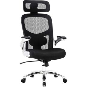 Big and Tall Office Chair 500lbs Wide Seat Executive Desk Chair with Lumbar Support Flip UP Arms Headrest High Back Computer Chair Ergonomic Mesh Chair for Heavy People, Black