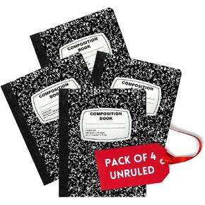 AUKSales Composition Notebook 9-3/4" x 7-1/2", Unruled (Unruled, Pack of 4)